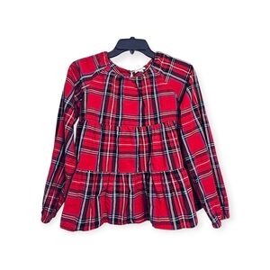 Crewcuts J Crew Festive Tiered Top In Classic Red Stewart Tartan Plaid, Size 14